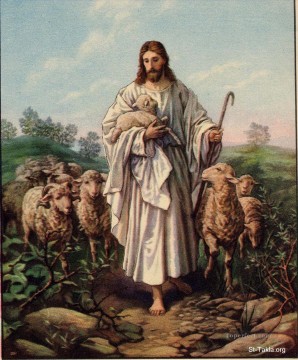 イエス Painting - 善き羊飼いイエス 4 宗教的なキリスト教徒